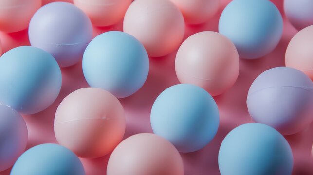 A seamless pattern of pastel colored balls. The balls are pink, blue, and purple, and they are arranged in a regular pattern.