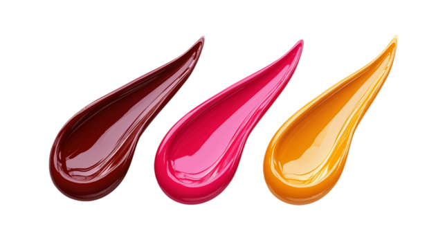 pink , yellow and brown  paint splashes , on white background