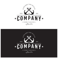 ship anchor logo design with rope vintage, for, boat, marine, yacht, business, emblem, nautica, shipping company