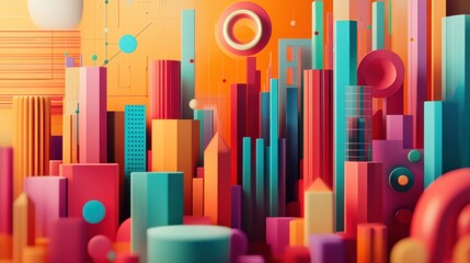 Obraz premium Vibrant and dynamic ETF portfolio visuals with geometric shapes and vivid colors