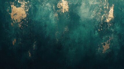 Textured abstract background showcasing deep emerald hues with golden accents for creative...