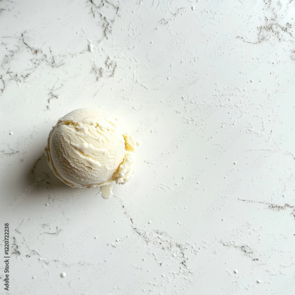 Poster delicious scoop of vanilla ice cream on a marble surface ready to be enjoyed on a warm day