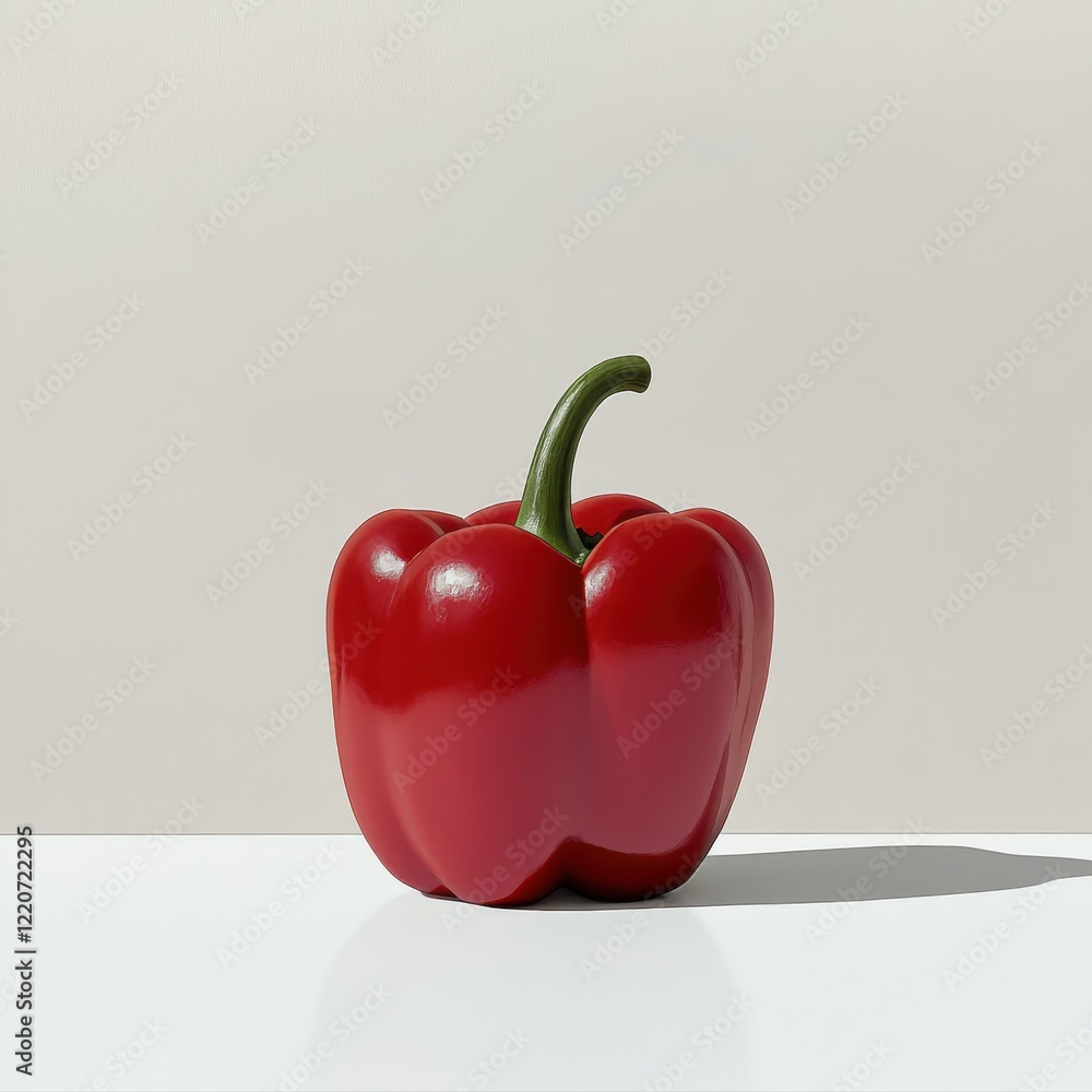 Poster fresh glossy red bell pepper on a clean surface with soft lighting highlighting its curves and vibra