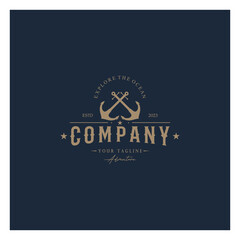 ship anchor logo design with rope vintage, for, boat, marine, yacht, business, emblem, nautica, shipping company