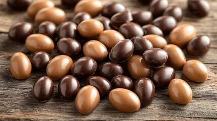 Milk and Dark Chocolate Candies on Wood