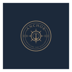 ship anchor logo design with rope vintage, for, boat, marine, yacht, business, emblem, nautica, shipping company