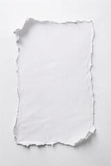 Obraz premium Torn piece of white paper creating a blank frame on a white background, ideal for minimalist designs