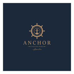 Naklejka premium ship anchor logo design with rope vintage, for, boat, marine, yacht, business, emblem, nautica, shipping company