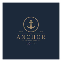 ship anchor logo design with rope vintage, for, boat, marine, yacht, business, emblem, nautica, shipping company