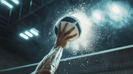 Dynamic Action Shot of Athlete Preparing to Serve Volleyball