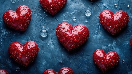 Fototapeta premium Valentine's day heart design with red hearts and water droplets for greeting cards or banners