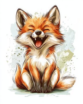Cheerful Fox Engaged in Speliology with a Big Smile in a Colorful Illustration