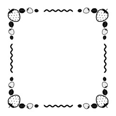black strawberry and line wave square frame
