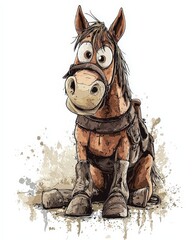 Fototapeta premium a cartoon horse enthusiastically engaged in fun leather crafting and creating art