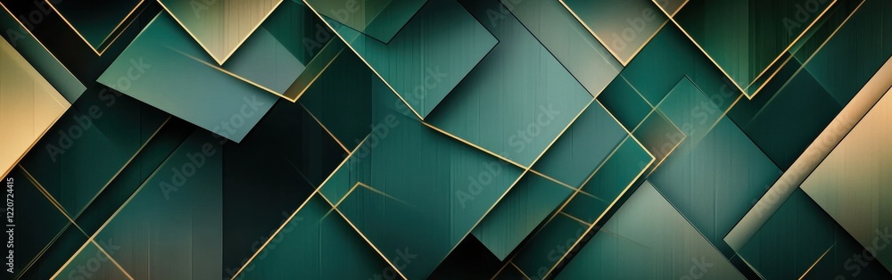 Aufkleber geometric background featuring overlapping shapes in dark green and gold tones with a modern aesthet