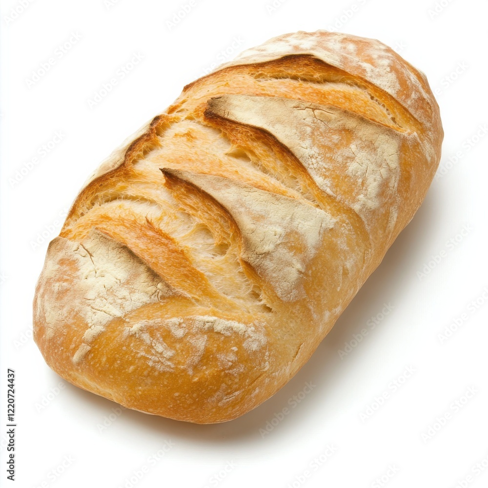 Poster freshly baked rustic sourdough bread loaf placed on a plain surface ready to be served or enjoyed