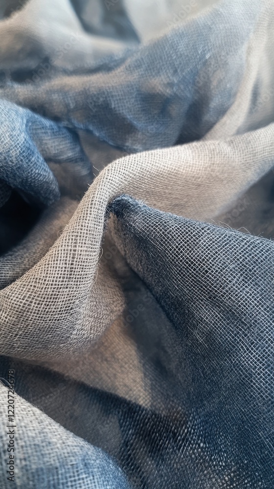 Fototapete Dynamic burlap pattern showcasing cool tones with intricate texture and soft draping qualities