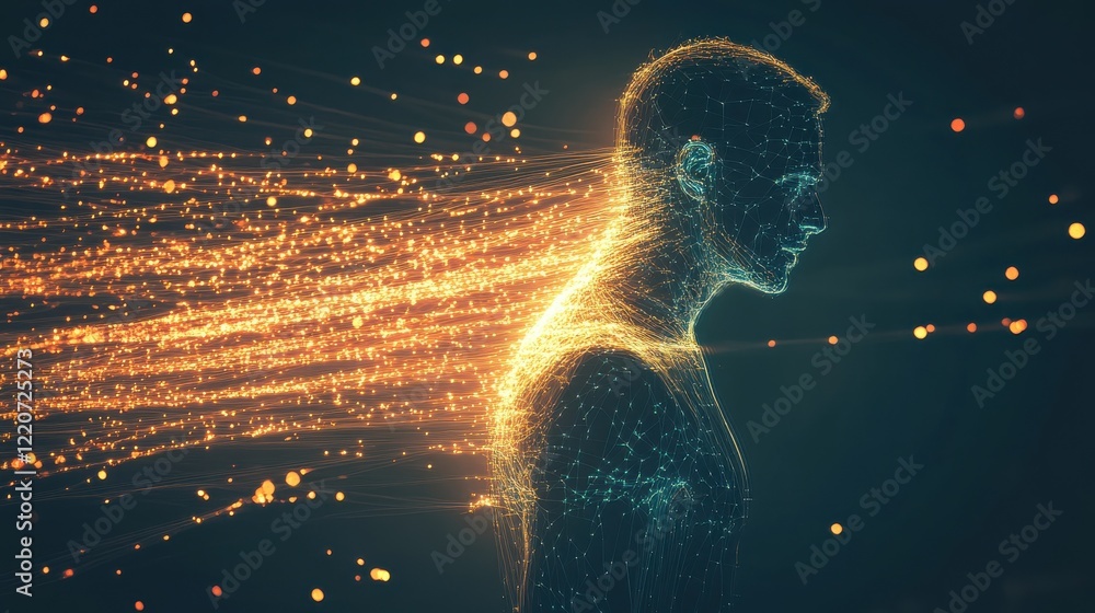 Aufkleber man glowing with energy trails in a dark environment showcasing the concept of vitality and inner st