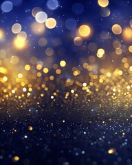 Naklejka premium blue background with falling gold bokeh 