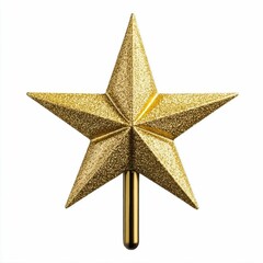 Golden Glitter Star with Handle Isolated on White