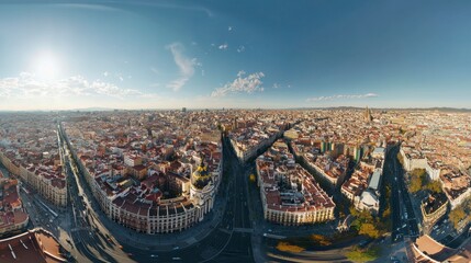 Panoramic aerial view of the bustling cityscape and historic landmarks.