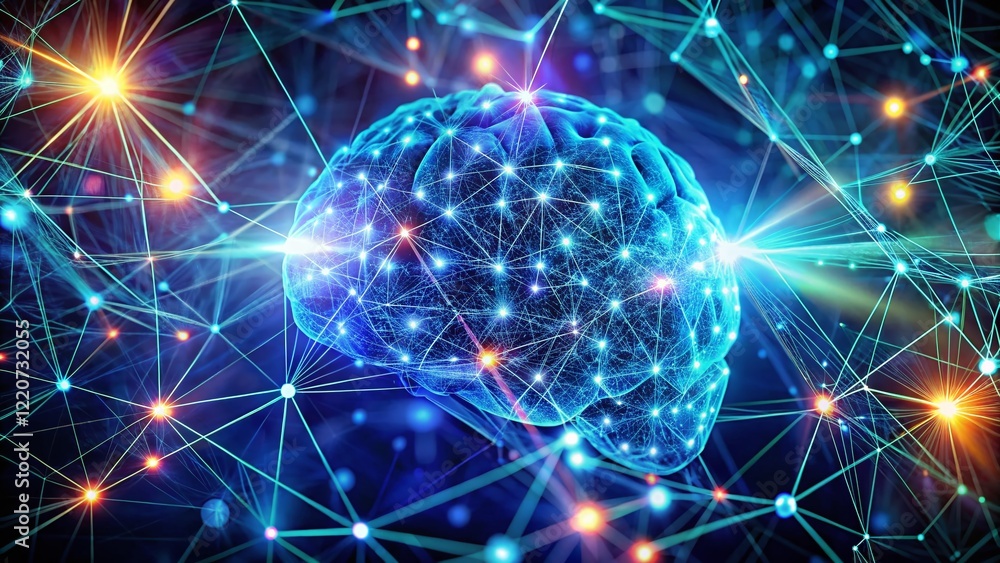 Poster futuristic ai brain network: abstract digital neural connections