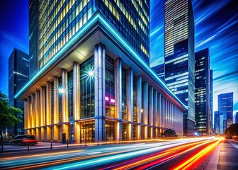 Futuristic Bank Building: Digital Finance & Technology Integration Stock Photo