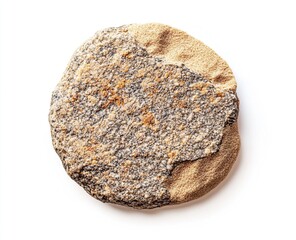 Fototapeta premium a round piece of sand and an ancient stone isolated on white background, detailed photo, high resolution, professional photograph, small size, top view, flat lay 