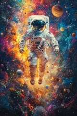 Fototapeta premium Vibrant Astronaut Floating in a Cosmic Galaxy