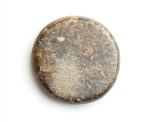 Fototapeta premium a round stone with sand on it and an object next to the white background stock photo contest winner, no text or letters in center of picture