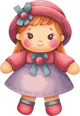 Watercolor Illustrated Vector of a Cute Toy Doll