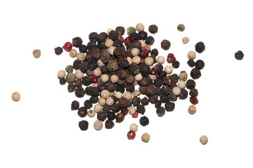 Close up of mixed pepercorn on white background