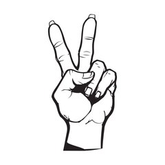 hand icon outline or sketch with two fingers style isolated on white background,