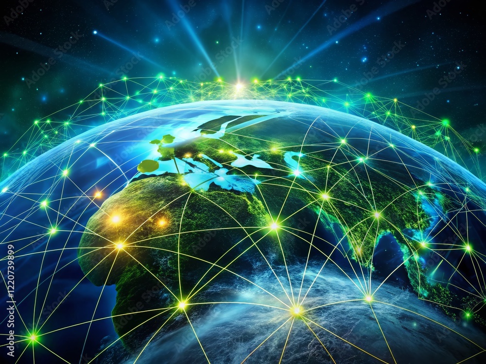 Poster global network, infinite computing: futuristic business technology background