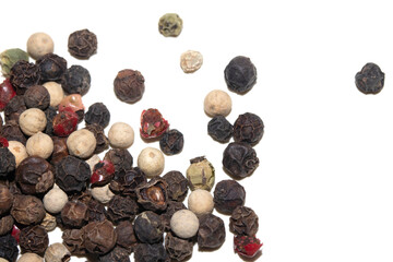 Close up of mixed pepercorn on white background