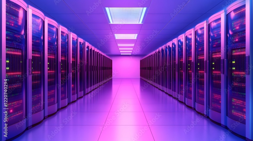 Poster glowing server room showcasing advanced data technology in futuristic digital environment