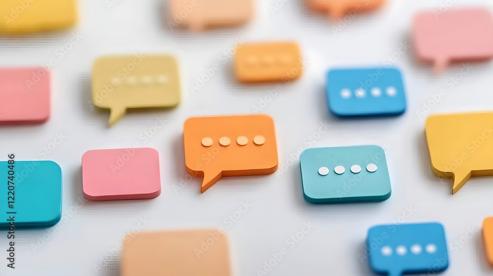 Poster colorful speech bubbles in various shapes representing communication and dialogue