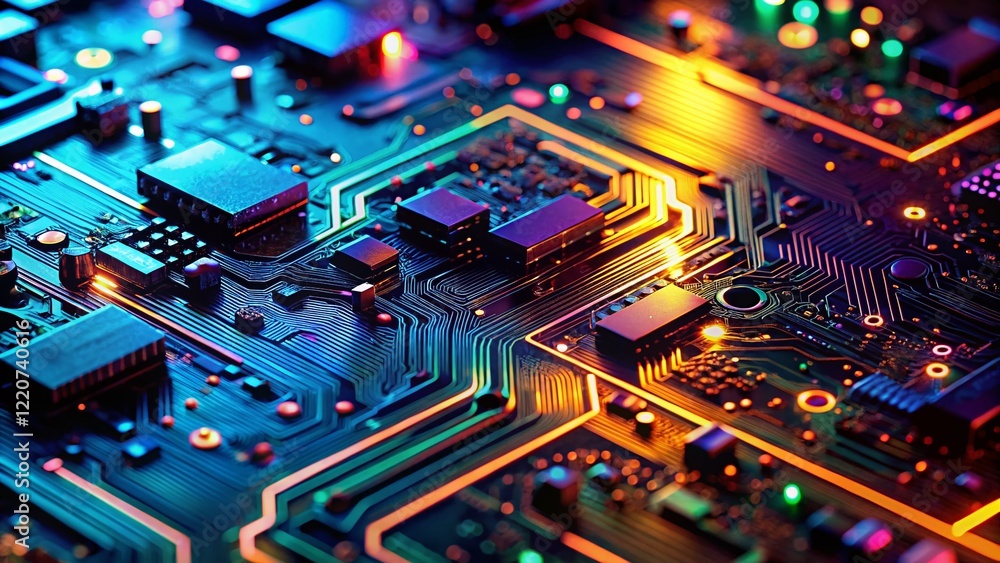 Poster glowing futuristic circuit board - abstract technological background