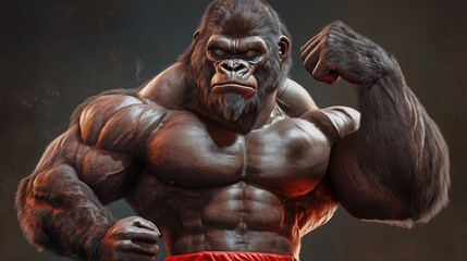 An anthropomorphic gorilla at a bodybuilding competition
