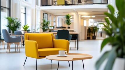 Fototapeta premium Young Entrepreneur Working in Modern Coworking Space with Laptop and Coffee
