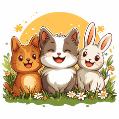 Fototapeta premium Cartoon logo with three cute little animals.