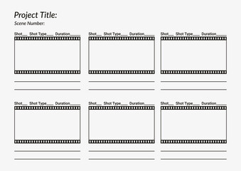 Professional film storyboard template. Perfect for Filmmakers, Designers & Animators. Movie storyboard layout, ideal for scene planning. A4 size template for filmmakers and designers