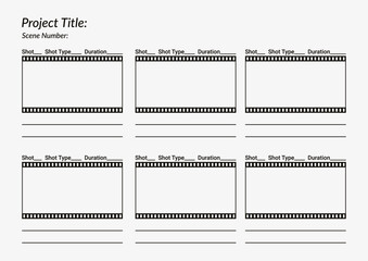 Professional film storyboard template. Perfect for Filmmakers, Designers & Animators. Movie storyboard layout, ideal for scene planning. A4 size template for filmmakers and designers