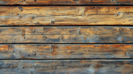 Fototapeta premium Detailed View of Weathered Overlapping Wooden Planks on a Rustic Cabin Wall