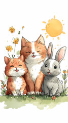 Fototapeta premium Cartoon logo with three cute little animals.