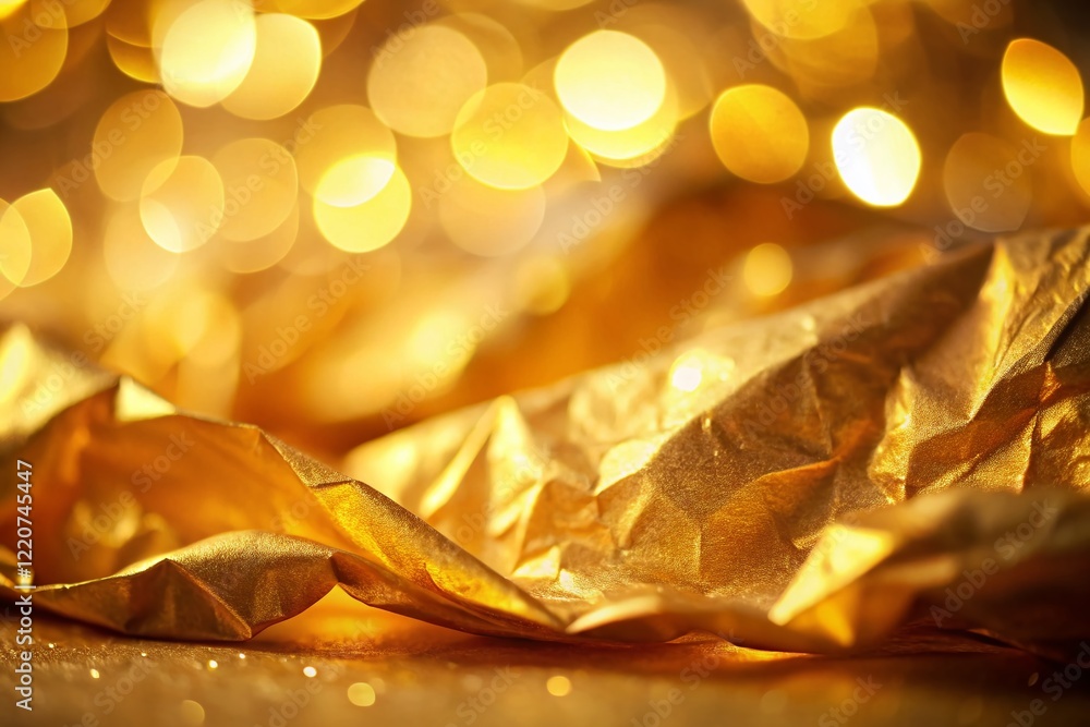 Poster golden paper texture with bokeh lights: abstract background