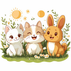Cartoon logo with three cute little animals.