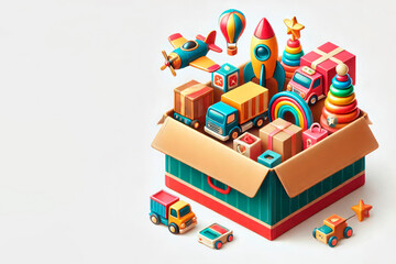 Obraz premium A full box of toys. Space for text.