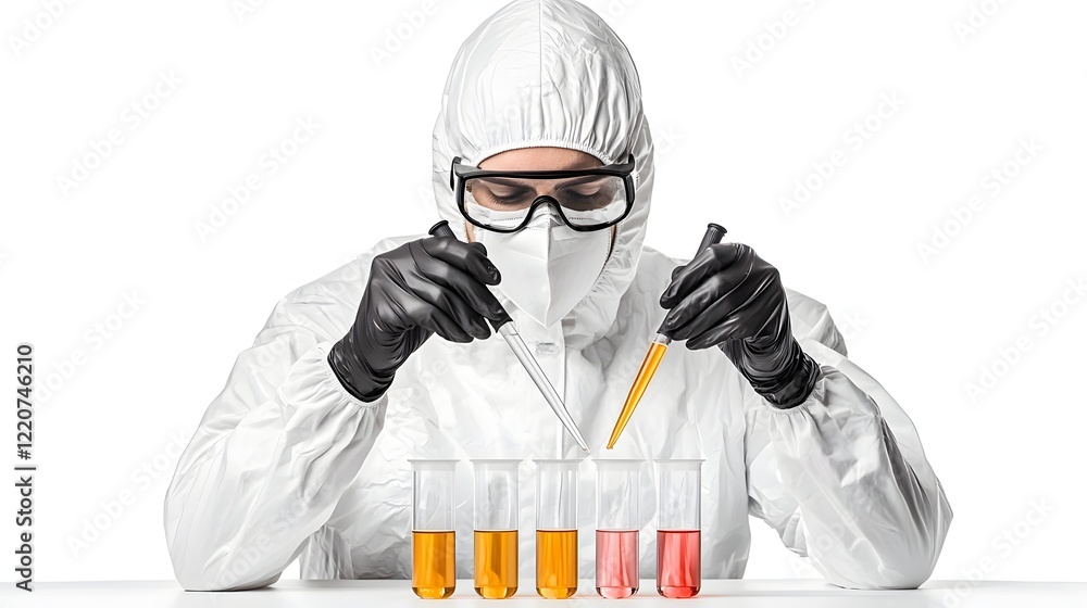 Poster materials engineer analyzing samples in laboratory with white background