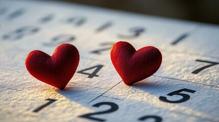 Valentine's day calendar highlight with red heart decorations for romantic reminders